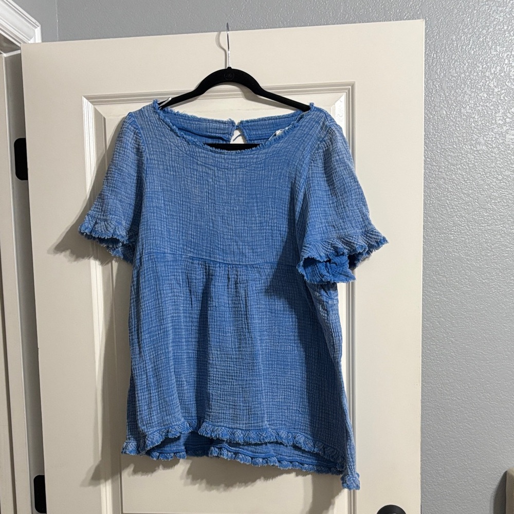 Umgee Light Blue Textured Blouse